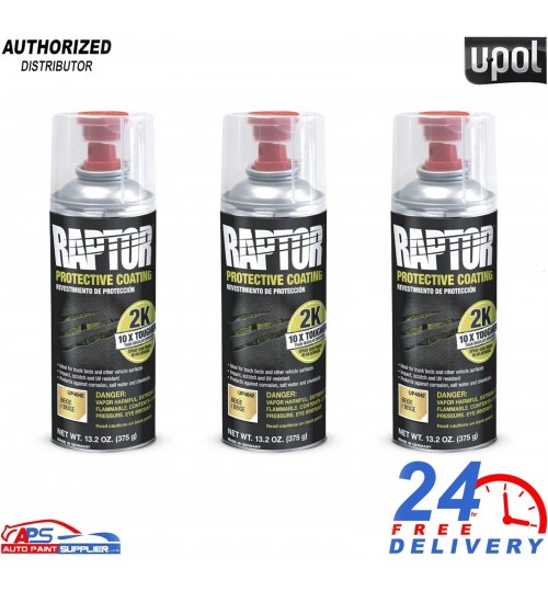 3x U-POL Raptor 2K Beige Epoxy Primer Aerosol - Corrosion Resistant 400ml